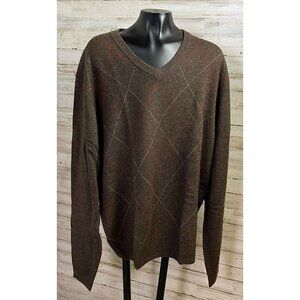 Jos. A. Bank Men's Argyle V-Neck Sweater L Brown 80% Lambs Wool 20% Nylon